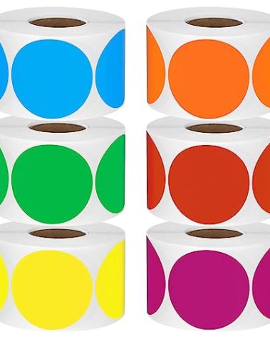 3600 Pcs 2" Round Color Coding Circle Dot Labels on 6 Rolls, 600 Count Each, Includes Bright Yellow Green Red Pink Orange Blue