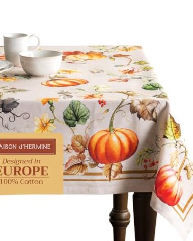 Maison d' Hermine Table Cloth Rectangle Table 100% Cotton 70 x 90 Inches Fall Tablecloth Reusable Everyday Use for Thanksgiving Christmas Decorations Dining Farmhouse Party (Potiron)