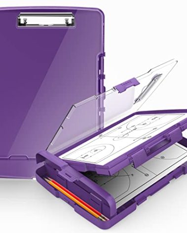 Sooez Original Clipboard with 2 Storage & Pen Holder, Heavy Duty Clip Boards 8.5x11 with Dual Storage, Clearview Dry Erase Coach Clipboard with Real Hinge, High Capacity, School & Office Supplies