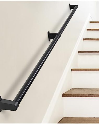 SDNBHT Industrial Stair Railing Metal Hand Rails for Indoor & Outdoor Steps Wall Mount Hand Rails for Indoor Stairs 1.25" Pipe Stair Handrail for Steps Aluminum Staircase Handrail Hand Railing 8ft