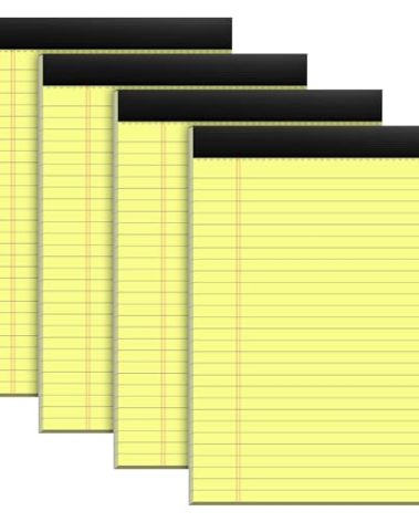 4 Pack Yellow Notepads 8.5x11 Yellow Legal Pads 30 Sheets Perforated Yellow Pads Paper Wide Ruled Writing Pad 70gsm Premium Thick Paper Double-Sided Printing Note Pads for Students, Office, Business