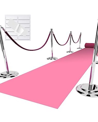 EZLucky Pink Carpet Runner for Party, 2.6X15ft, 130GSM Felt Non-Woven with Double-Sided No Traces Adhesive Sticke, Aisle Runner for Wedding, Movie Theme Party Decos, Pink Runway Rug for Prom