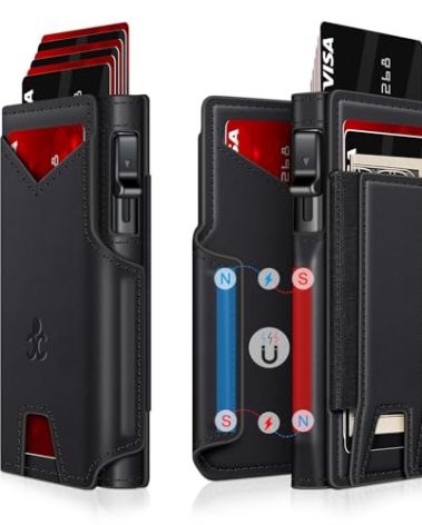 Wallet for Men Wallet with Slim Pop Up Card Holder 9-13 Cards, Bifold Minimalist Smart Wallet RFID Blocking Credit Card Holder with ID Window & Stretchable Cash Slot Compact Metal Aluminum Card Case