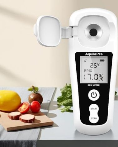 AquilaPro Digital Brix Refractometer with LCD, for Fruit Juice and Coffee, with Auto Temperature Compensation, 0-55% Range, ±0.2% Accuracy, Rechargeable Brix Meter for Liquid Sugar Content