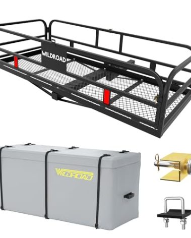 Wildroad Hitch Mount Cargo Carrier Basket 500 LBS Folding Vehicle Cargo Baskets 60" x 24" x 14" Fits 2" Receiver with Waterproof Cargo Carrier Bag and Hitch Tightener Fastener