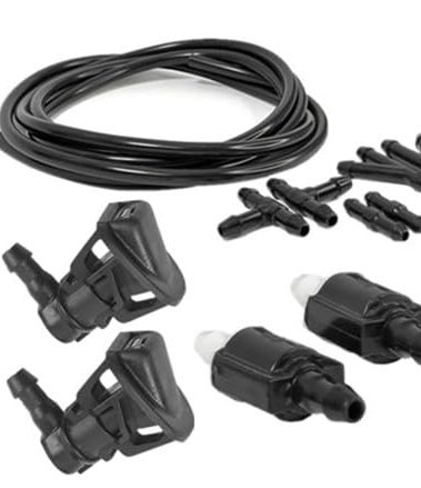 Windshield washer Nozzles Kit Fit for Jeep Wrangler 2013-2024, Gladiator 19-21 – Wiper washer check valves, hose, pipe connectors, sprayers replaces 68164356