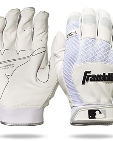 Franklin Sports MLB Baseball Batting Gloves - Shok-Sorb X Batting Gloves for Baseball + Softball - Adult + Youth Padded Non-Sting Pairs - White - Adult X Large