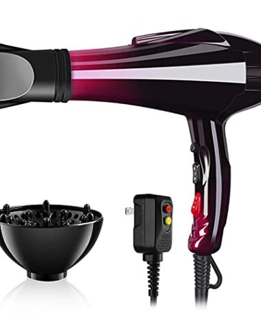 Hair Dryer Professional Blow Dryer Negative Ions 3500W Powerful Fast Drying Low Noise Long Cord Quick Dryer with Nozzle and Diffuser Hair Blow Dryer with 2 Speed and 3 Heat Settings (Purple-2)