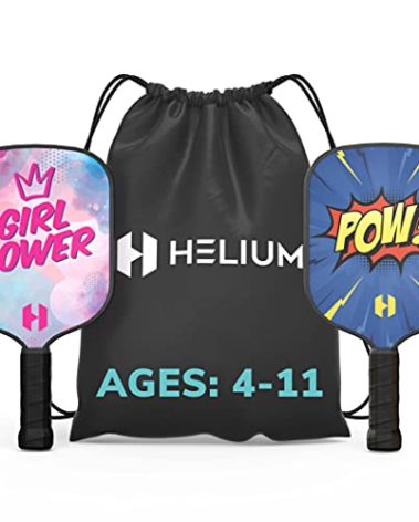 Helium Pickleball Paddle for Kids – (2 Pack - POW! and Girl Power) Child Size, Lightweight Honeycomb Core, Graphite Strike Face, Premium Comfort Grip, 2 Pickleball Paddles & 2 Drawstring Bags