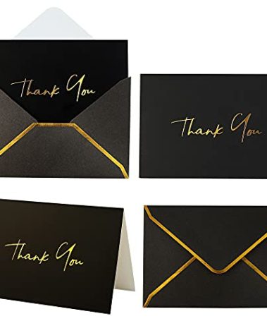 Winoo Design Heavy Duty Thank You Cards with Envelopes - 36 PK - Gold Thank You Notes 4x6 Inches for Wedding Cards Small Business Graduation Funeral Bridal Shower (Night Black)