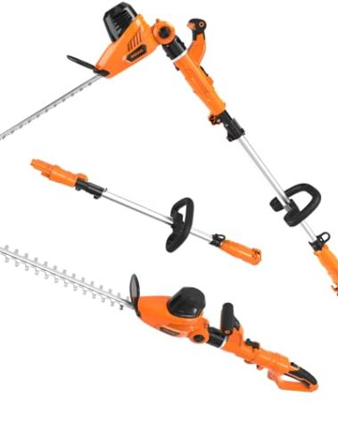 GARCARE 2 in 1 Electric Pole Hedge Trimmer, Power Hedge Trimmer with 20 inch Dual-Action Laser Cut & Adjustable Cutting Head, 4.8Amp, 600W, Corded