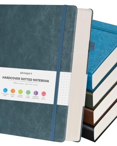 5 Pack Bullet Dotted Journal Notebook, 312 Numbered Pages Dot Grid Notebooks Bulk, 100gsm No Bleed Paper Hardcover Leather Journal, Dot Journal Notebook Set for Women Men School Office, A5, Multicolor