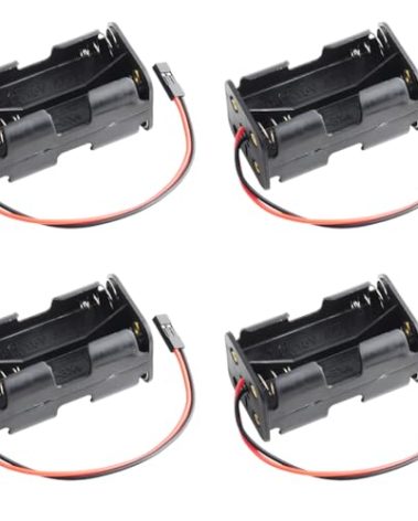 DIYmalls 4 Cell 6V AA Battery Holder Case Cover Storage Box w/ 2P FUT J Plug Connector for Flysky Receiver RC 9g Micro Servo Tester(Pack of 4)