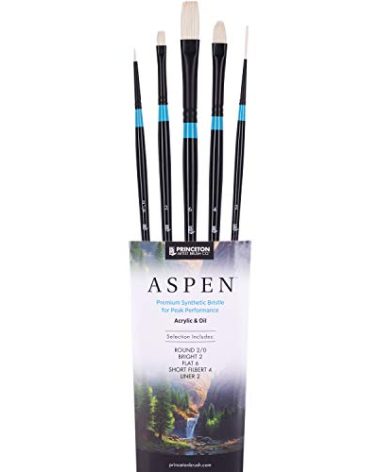 Princeton Aspen 6500 Series 5pc Professional Paint Brushes for Acrylic Painting - Synthetic Oil, Gouache, and Acrylic Paint Brushes Set - Filbert Striper Flat & Round Set of Art Brush