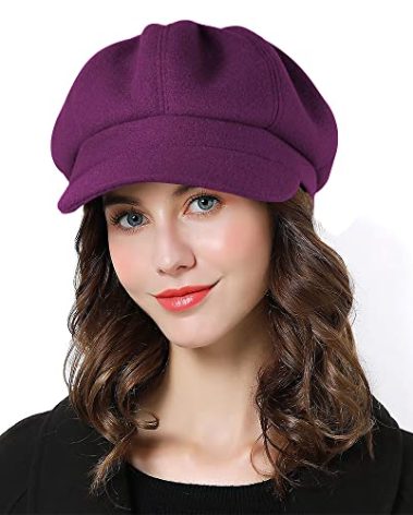 Sumolux Women Beret Newsboy Hat French Wool Cap Classic Autumn Spring Winter Purple