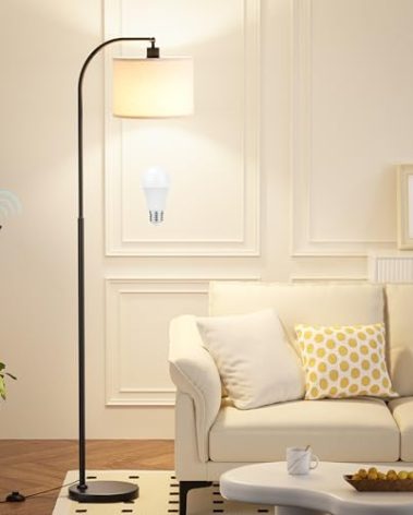 Arc Floor Lamp with Remote and Stepless Dimmable Bulb, Colors Temperature & Brightness Adjustable, Floor Lamps for Living Room（Deep Beige Shade & Black Pole）