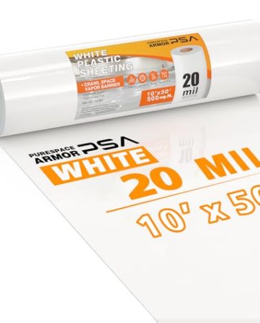 Crawl Space Vapor Barrier, 20 Mil Vapor Barrier, 10'x50', White Plastic Sheeting - Thick Plastic Sheeting, Heavy Duty Polyethylene Film, Drop Cloth Vapor Barrier Covering for Crawl Space, Basement