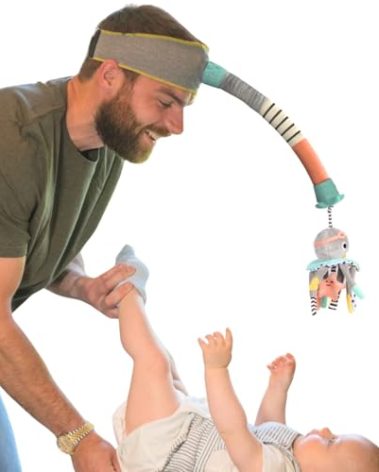 DINGLE DANGLE - Diaper Changing Distractor - Diaper Changing Helper Headband, Baby Mobile, & Sensory Rattle. Newborn Essentials Must Haves - Great Baby Registry or Shower Gift - Featured on Shark Tank