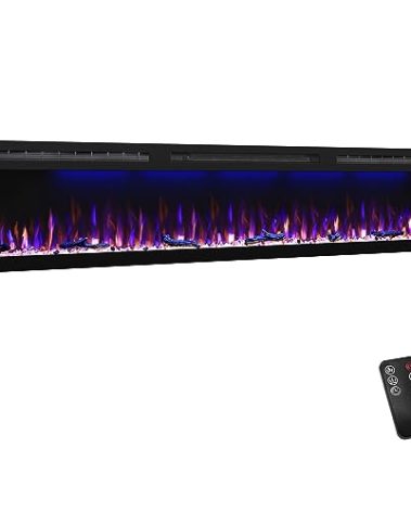 Mystflame Electric Fireplace Recessed 88 inches, Insert and Wall Mounted Slim Fireplace with 750/1500 Watt Heater, Log & Crystal Hearth, Adjustable Realistic Flame and Remote Control & Touch Screen