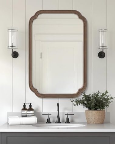 HOMECOOKIN Wood Bathroom Mirrors for Wall Mounted, 20" x30" Rustic Wood Frame Wall Mirrors Decorative for Living Room or Bedroom Vanity Mirror (Walnut)