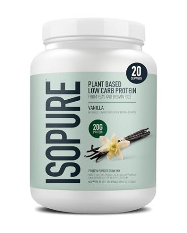 Isopure Plant-Based Protein Powder, Lactose Free, Gluten Free, With Iron, Vanilla, 20g Plant Protein Per Serving, 1.23 Lbs, 20 Servings