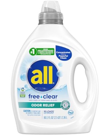 all Laundry Detergent Liquid, Free Clear for Sensitive Skin, Odor Relief, Unscented and Hypoallergenic, 2X Concentrated, 90 Loads