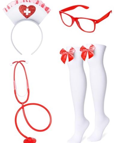 TOKYO REVENGERS Women Halloween Nurse Costume Accessories Red Headband Stethoscope prop Glasses Socks Cosplay Party Outfit(RD)