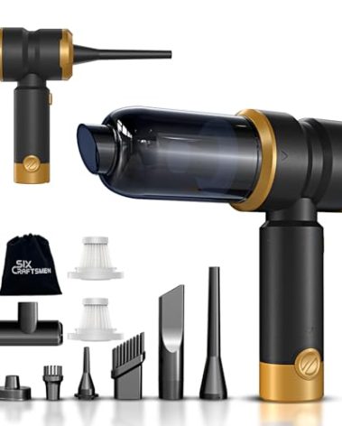 Handheld Car Vacuum with 15000PA Power, 4 in 1 Small Powerful Cordless Vacuum Cleaner & Air Duster with 2000mAh Battery, Rechargeable Portable Mini Hand Held Vacuum for Car, Home,Office,Pet Hair（Gold）