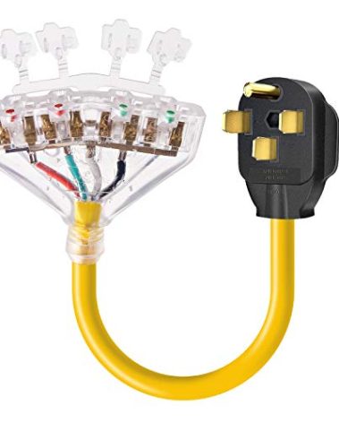 Rophor 50 amp to 110 Adapter RV 50 Amp to 20 Amp Adapter Cord, 4 Prong NEMA 14-50P Male to 4X 5-20R Household Outlet Female with Dust Protection Caps, 1.5 FT