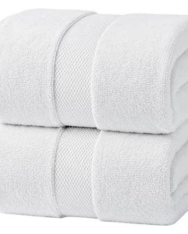 Infinitee Xclusives– Luxury Bath Sheets Towels – 2 Pack 600 GSM (35X70 Inches)– 100% Ring Spun Cotton Large Bath Towels for Bathroom (Brilliant White, Bath Sheet Pack of 2)