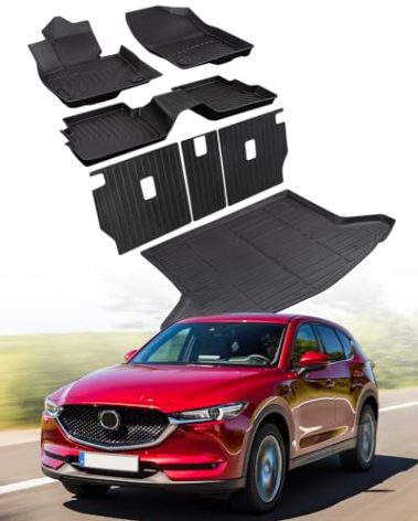 7 PCS for Mazda CX5 Floor Mats 2025 2024 2023 2022 with Cargo Liners Backrest Mat, Full Set Back Seat Cover Protector All Weather Trunk Front Rear Automotive Car Rubber Carpet Mat CX-5 Accessories
