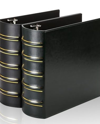 LETVPVOW 2 Pcs Vintage Hardback 3 Ring Binder 3 Inch, Professional Leather Binder 3 Ring, Three Ring Binders Fits 8.5 x 11, D Ring Binders for Home, School and Office- (1 Black and 1 Dark Green)