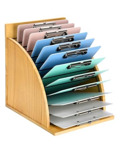 HULISEN Clipboard Holder, Wooden Clipboard Organizer with Raised Side Panel, Clip Board Storage Rack for Classroom and Office, Clip Boards not Included
