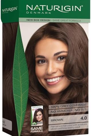 Naturigin Permanent Hair Dye - 4.0 Brown - 100% Gray Coverage, Long-Lasting Natural hair Color - Ammonia & Paraben-Free, Vegan and Plant-Infused Formula (Pack of 1)