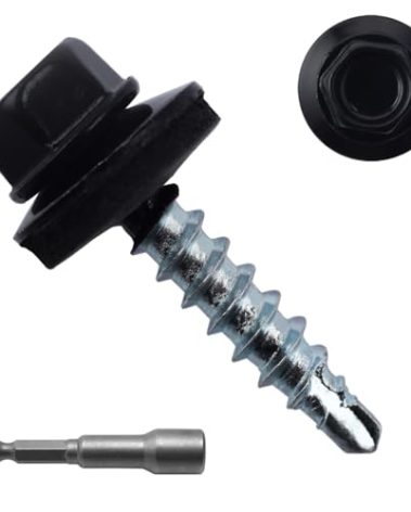 JEGONFRI 300pcs #10 x 1 Black Hex Head Self-Drilling Metal Roofing Screws, EPDM Washer, Colored Head, Wood Screws, Sheet Metal Roof Screw with Hex Driver Bit
