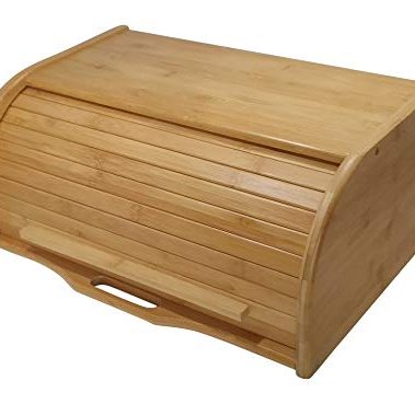 Large bread box bread basket wooden box storage boxes kitchen counter organizer, roll top breadbox. bread boxes for kitchen countertop. Bamboo wooden boxes. (Natural)