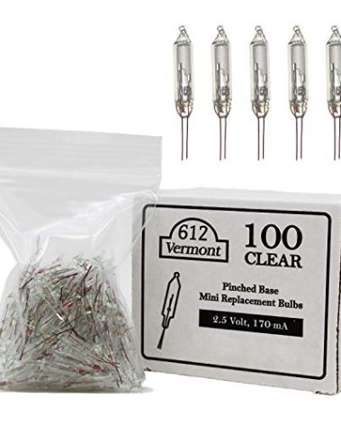 612 Vermont 2.5V Clear Mini Christmas Replacement Bulbs for Christmas Trees and Incandescent String Lights, Pinched Base, 100 Count (0.42 Watt, 170 mA)