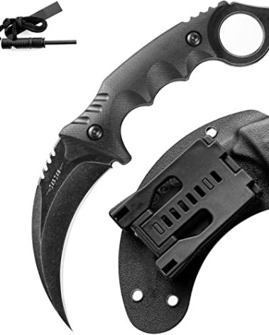 JXE JXO Claw Knife with Sheath, Durable 420HC Steel Fixed Blade Outdoor Duty Knife, Karambit Knife with Ergonomics G10 Anti-skidding Handle