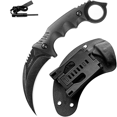 JXE JXO Claw Knife with Sheath, Durable 420HC Steel Fixed Blade Outdoor Duty Knife, Karambit Knife with Ergonomics G10 Anti-skidding Handle