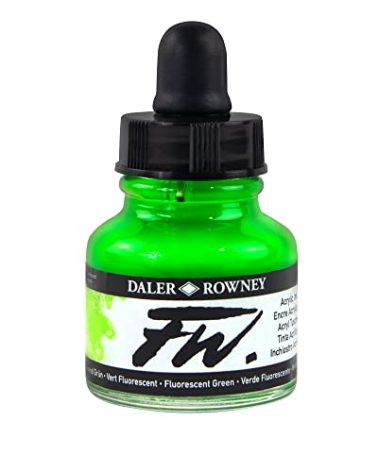Daler-Rowney FW Acrylic Ink Bottle Fluorescent Green - Versatile Acrylic Drawing Ink for Artists and Students - Permanent Calligraphy Ink - Archival Ink for Illustrating and More