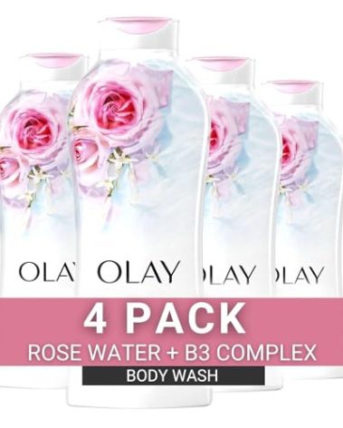 Olay Body Wash for Women, Fresh Radiance, Refreshing & Renewing, Made with Plant Based Cleansers, B3 Botanical Complex, For All Skin Types, Rose Water & Sweet Nectar Scent, 22 fl oz (Pack of 4)