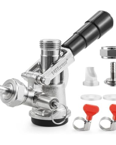 MRbrew D System Keg Coupler for Commercial Sankey, fit 1/4" & 3/16" I.D Draft Beer line, 5/16" Gas Barb, Stainless Steel Probe with Check Valve Sealing Washer Hose Clamp - for Kegerator Tap Dispenser