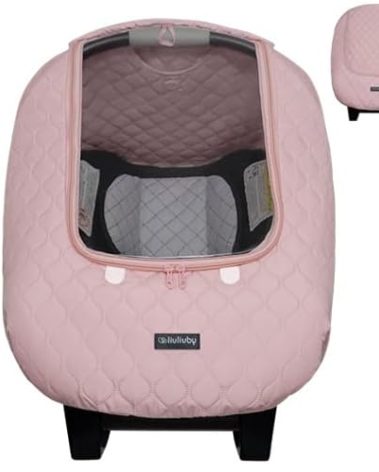 liuliuby Baby Car Seat Weather Shield | Warm Quilted Winter Cover with Clear Window for Infant Carseat | Keeps Babies & Newborn Protected in Cold | Car Seat Cover for Boys & Girls (Pink)
