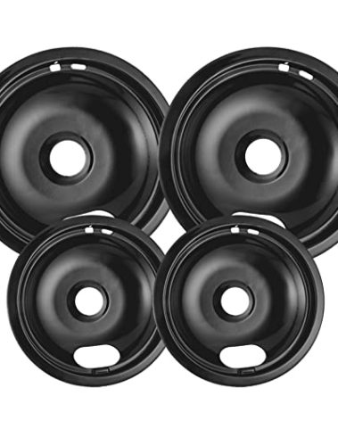 4 Pack Black Drip Pans, Compatible with Whirpool Kenmore Frigirate Stove Top Drip Bowls. Include 2 Pcs 6'' Range Replacement Drip Pans and 2 Pcs 8 '' Cooktop Drip Pans