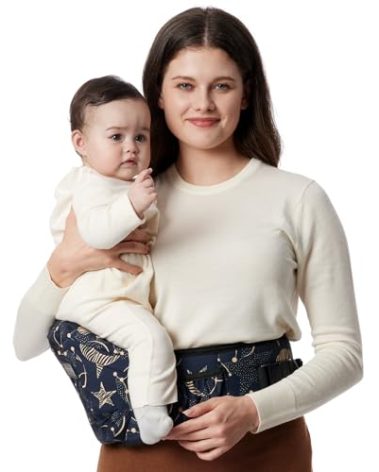 Momcozy Hip Seat Baby Carrier - Adjustable Waistband with Original 3D Belly Protector, Ergonomic Carrier with Various Pockets for Newborns & Toddlers up to 45lbs (Starry Sky, Medium)