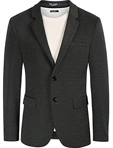 Men's 2 Button Houndstooth Blazer Jacket Lightweight Casual Knit Sport Coat Grey L