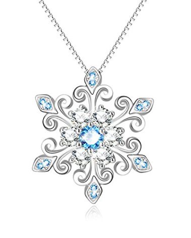 925 Sterling Silver Snowflake Pendant Necklace Blue and White Fleur De Lis, Romantic Jewelry Gift for Her Birthday