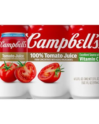 Campbell's 100% Tomato Juice, 5.5 fl oz Can (6 Pack)