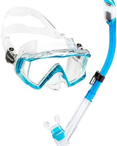 Cressi Pano 3 & Supernova Dry Mask & Snorkel Kits, Clear/Translucent Aquamarine