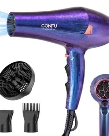 CONFU Hair Dryer, Professional Ionic Salon Blow Dryer with Diffuser for Women and Men, 5X Fast Drying, Powerful and Quiet Hair Blow Dryer for Fast & Easy Styling (1875 Watts)